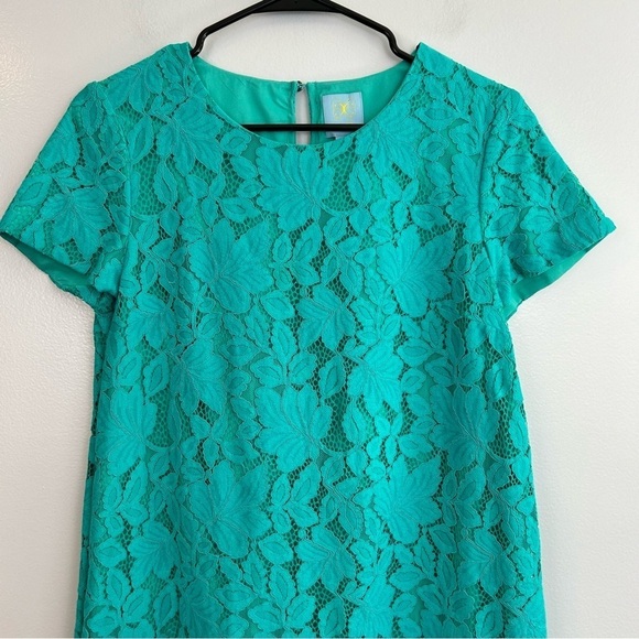 CeCe Teal Blue Lace Short Sleeve Shift Mini Dress Size 8 - Picture 2 of 10